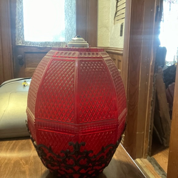 Red Decorative Lantern with Black Accents - Picture 6 of 7